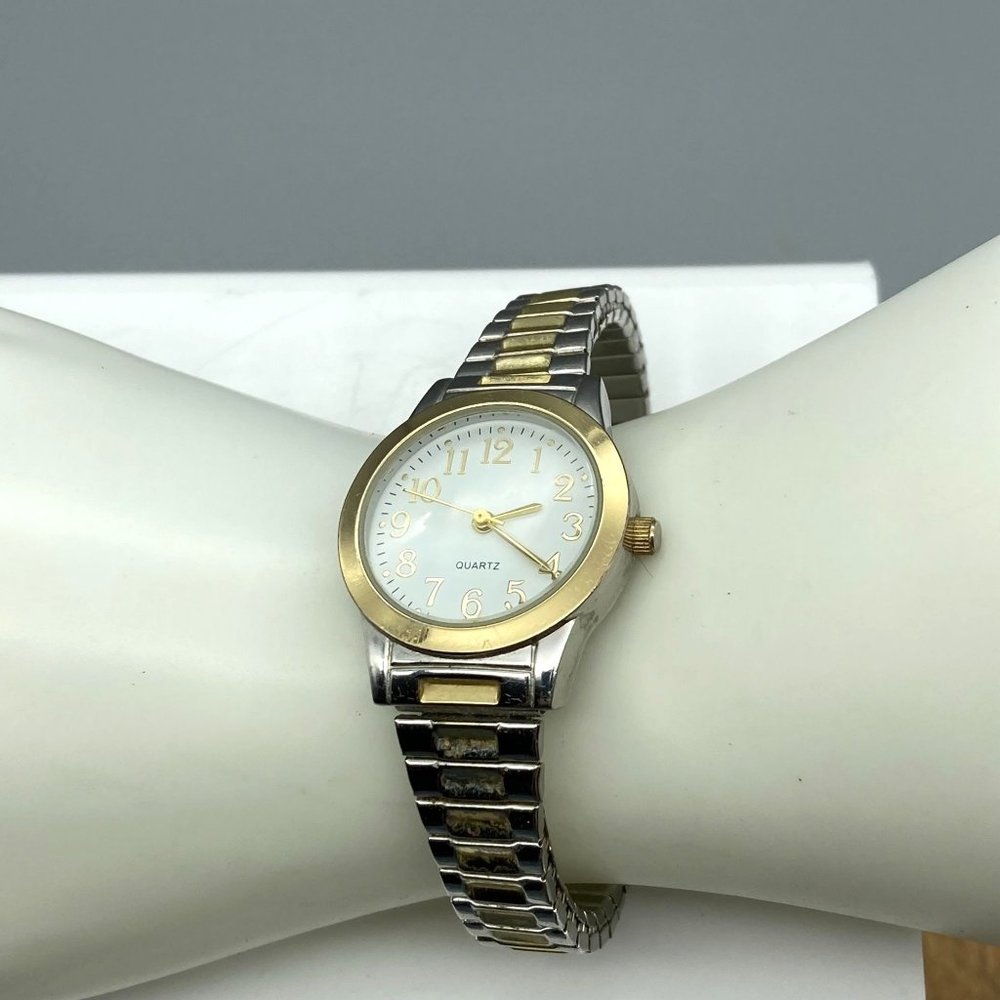Accutime Watch Silver Gold Toned Quartz Ladies New Battery